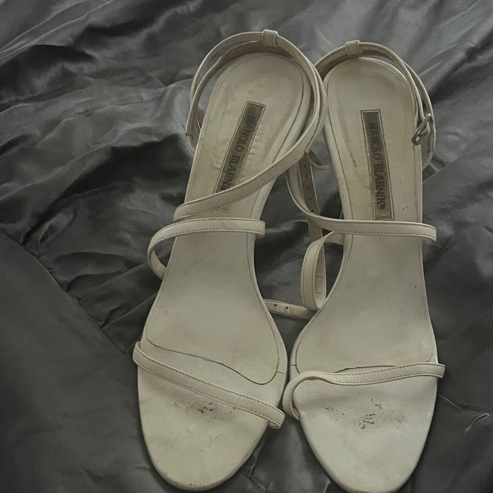 Manolo Blahnik Cream Strappy Heels